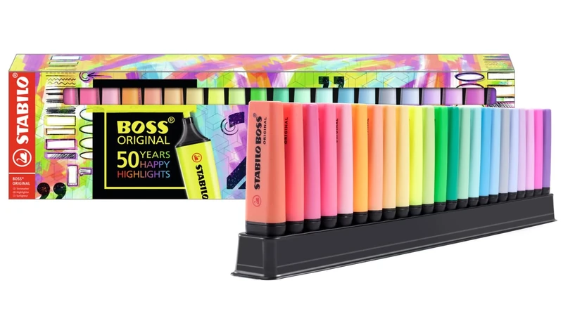 Highlighter - STABILO BOSS ORIGINAL - Deskset of 23 - 9 Fluorescent Colours + 14 Pastel Colours