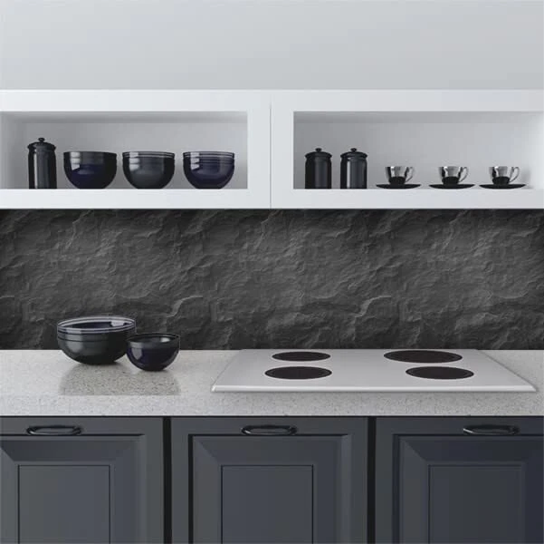 CREARREDA Kitchen Splash Guard Wall Sticker Easy to Apply Black Stone 260 x 60 cm 100% Made in Italy, Fireproof and Water Resistant Splash Guard PVC Sink