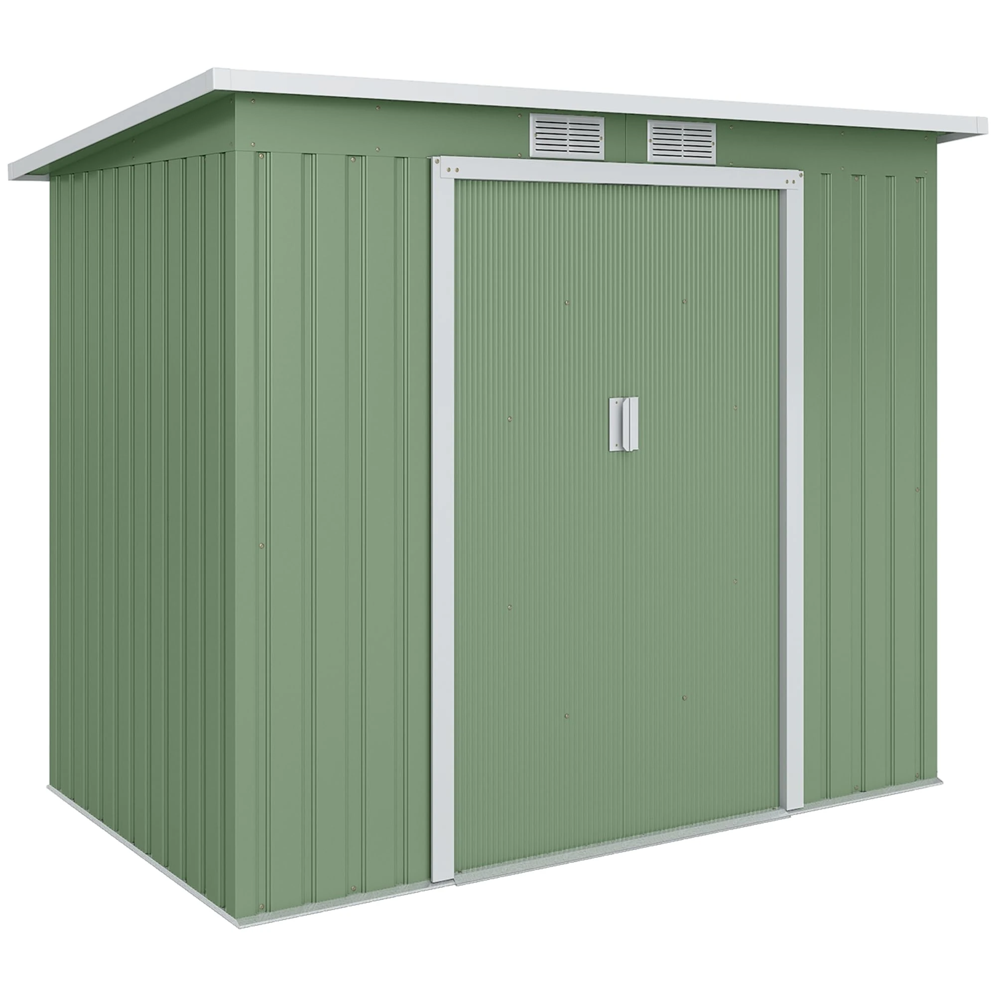 Outsunny 7 x 4ft Lean to Garden Shed with Foundation Kit, Double Door and Vents, Outdoor Metal Storage Shed for Equipment Tools, Green