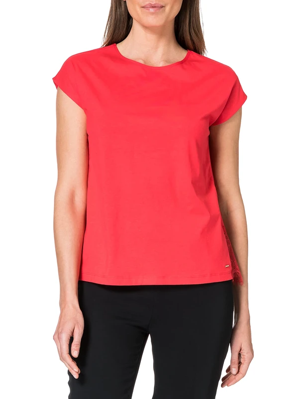 Taifun Women's Plain Pleated Back Short Sleeve Drop Shoulder Shirt, Red (Watermelon), 14 - Image 1