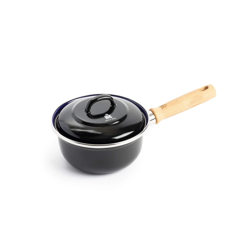 BK Indigo Dutch Heritage Enamelled Saucepan with Lid with PFAS-Free Ceramic Non-Stick Coating, 16 cm/1.2 Litre, Induction, Dishwasher Safe, Oven Safe, Black