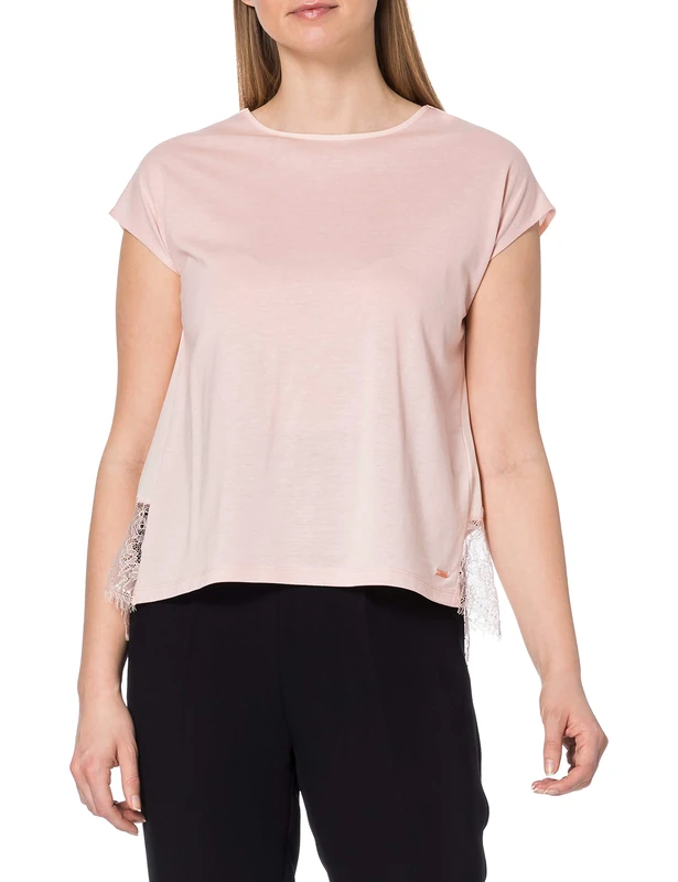 Taifun Women's Plain Pleated Back Short Sleeve Drop Shoulder Shirt, Flushed Rose, 8