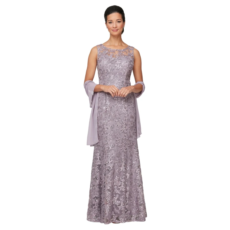 Alex Evenings Women's Long Sleeveless Mother of The Bride Dress with Shawl (Petite and Regular Sizes) Special Occasion, Wisteria, 10