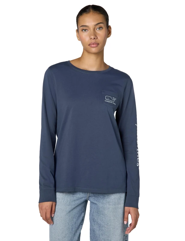 Vineyard Vines Long Sleeve Whale Print Tee - Blue - Medium