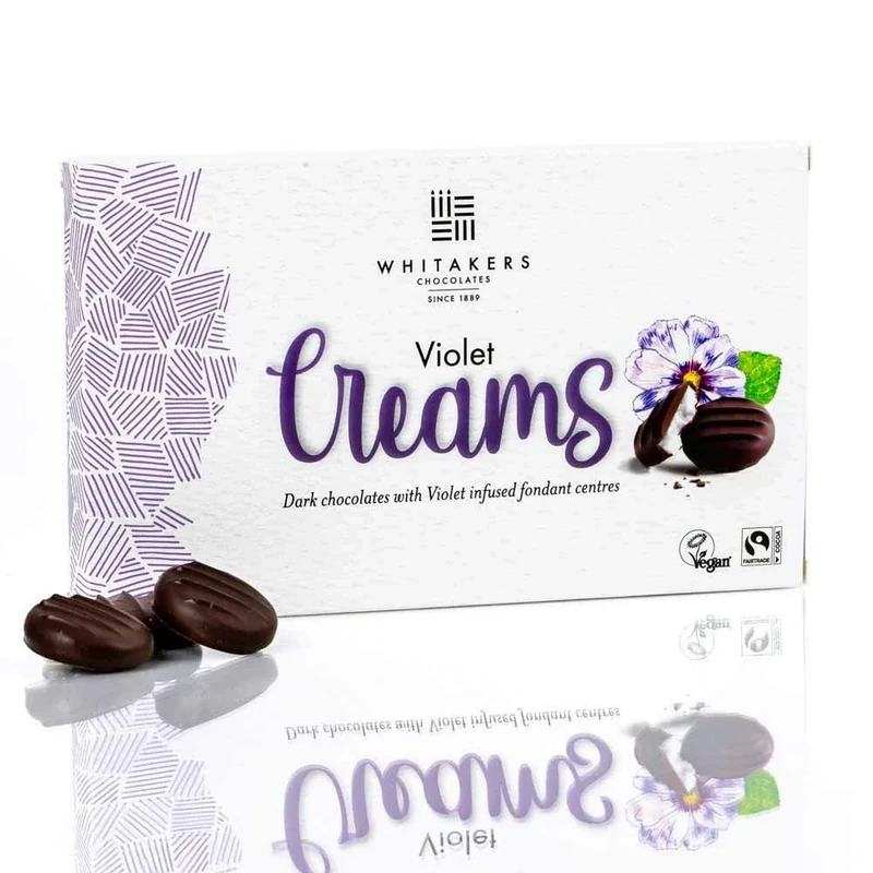 Whitakers Violet Creams - Dark Chocolate with Violet Infused Fondant Centres - 150g - Vegan - Gluten Free - Vegetarian -