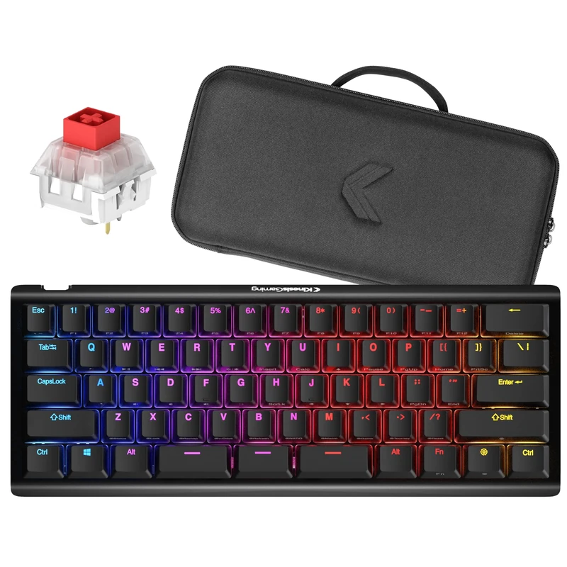 Kinesis Gaming TKO Mechanical Keyboard | Linear Red Switches | 60% Layout | Split Spacebar | Hotswap | PBT Keycaps | Aluminum Body | SF Shock Limited Edition Travel Case