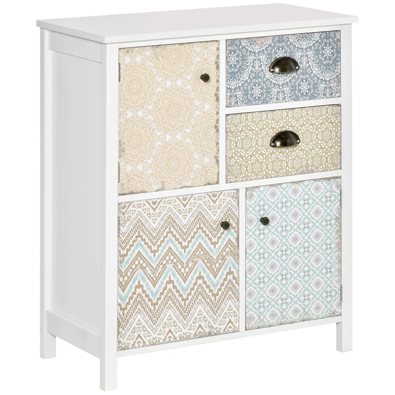 HOMCOM Chest of Drawers with 2 Drawers, Storage Cabinet Organiser, 2-Drawer Dresser with 3 Cupboards & Metal Handle for Living Room, Bedroom