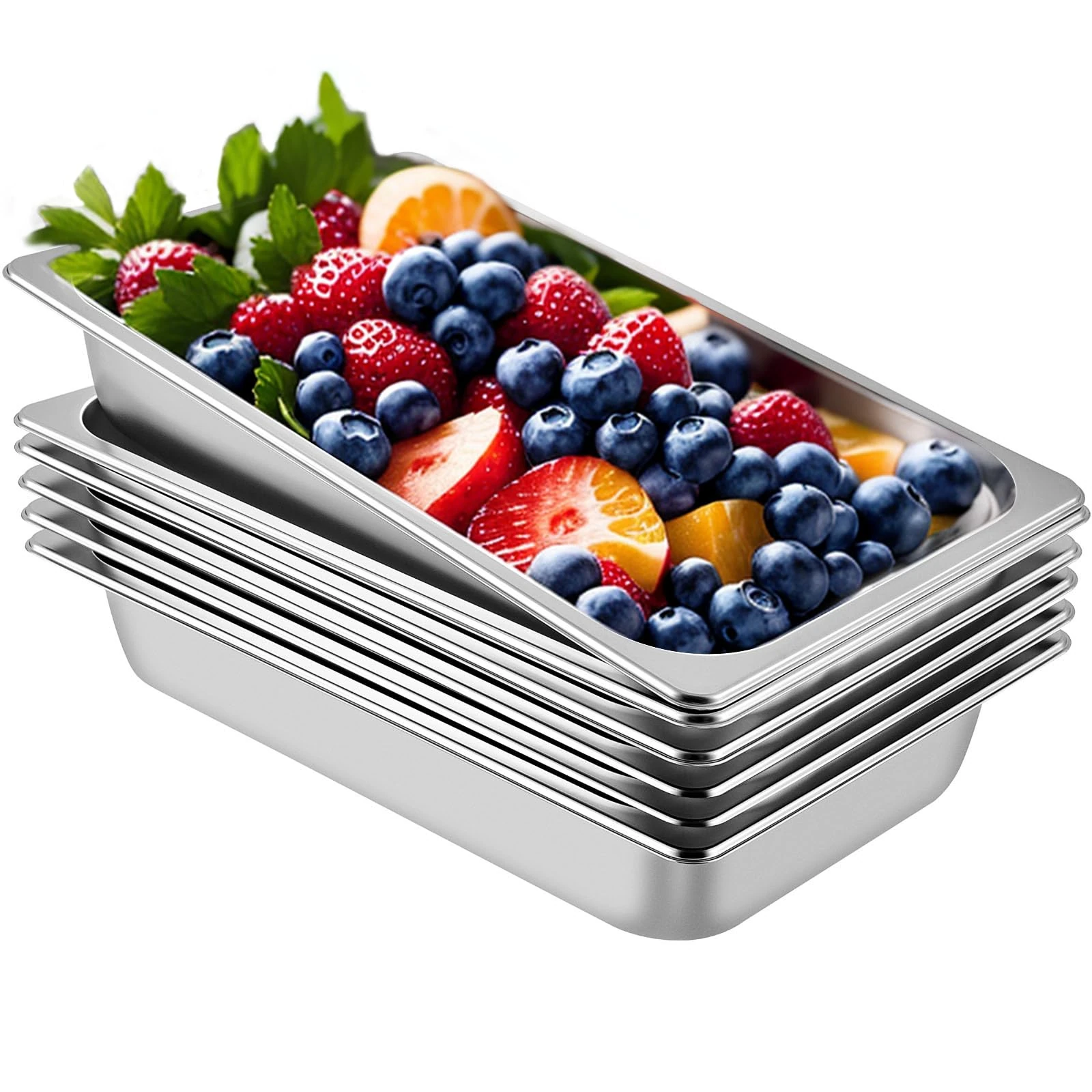 VEVOR Stainless Steel Gastronorm Pan 6 Pack Steam Table Pans 20.9 x 12.8 x 3.9 Inch 13L Deep Food Container Tray Food Pan