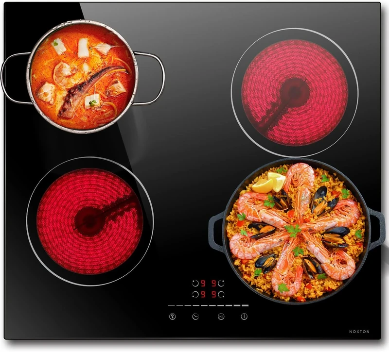 NOXTON Ceramic Hobs, 60cm 4 Zone Electric Hobs, Glass Panel Cooktop with Slider Controls