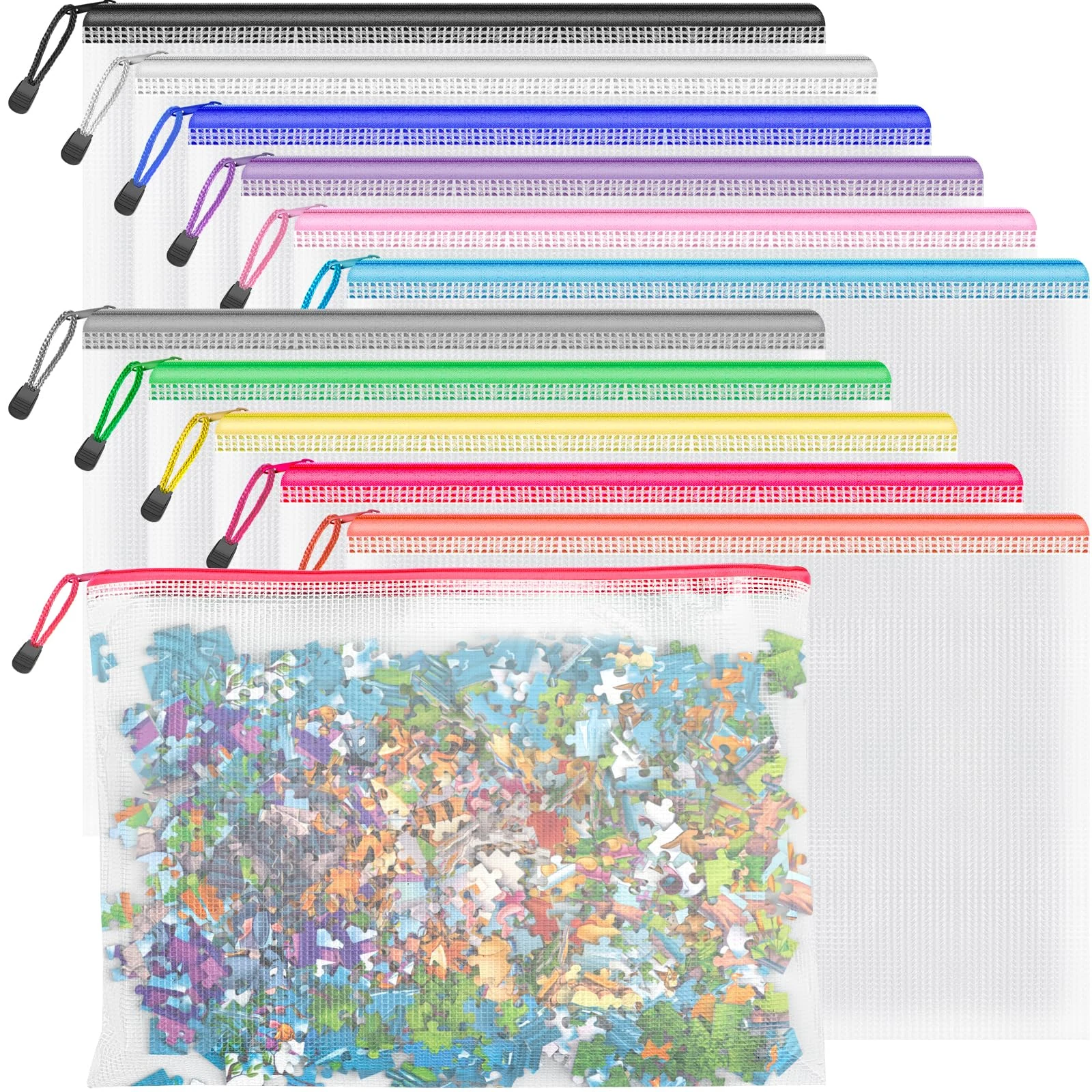 A4 Plastic Wallets Folders - 12PCS A4 Zip Plastic Zip Lock Bags Document Wallets Zipper File Folders for School Office Supplies, Household, Cosmetics, Cross Stitch, Puzzles & Games Storage
