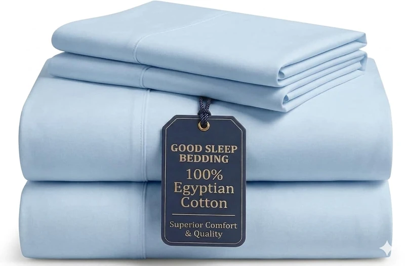 GoodSleep Company 1000 Thread Count Cotton Sheets: 100% Long Staple Egyptian BedSheets, Sateen Weave Twin XL: 4 Pc Sheet Set Light Blue