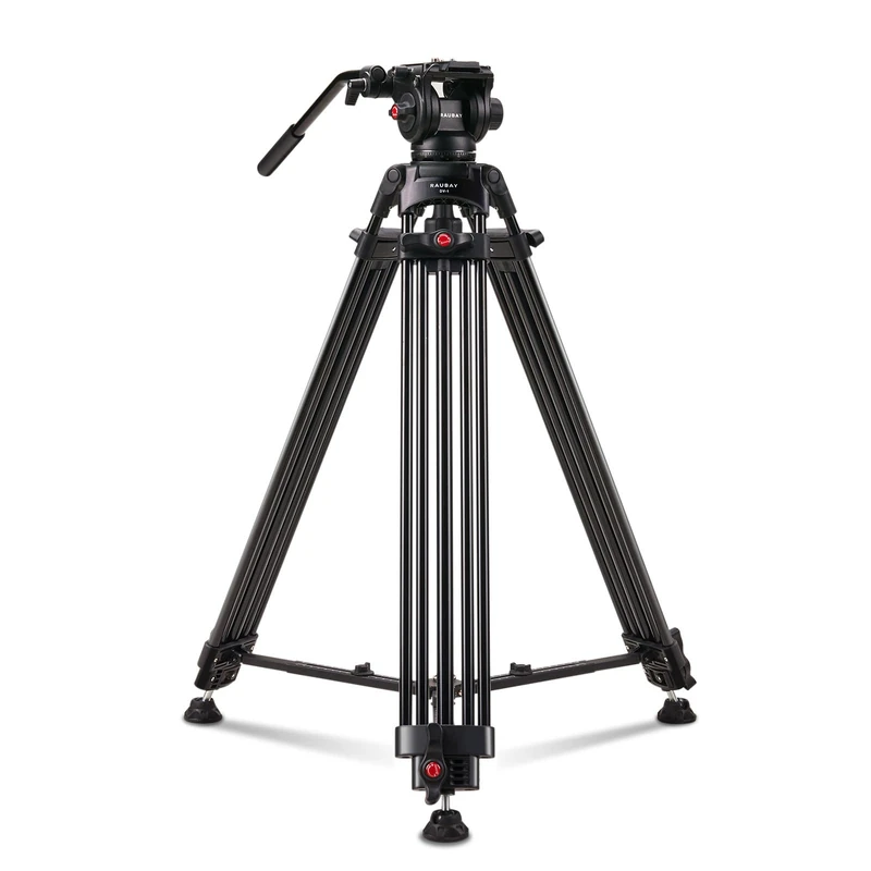 Tilt Tension Design RAUBAY 70.8" Professional Heavy Duty Video Camera Tripod with Fluid Head and QR Plate for DSLR Camcorder, Max Loading 17.6lbs, Aluminum Twin Tube Leg with Mid-Level Spreader DV-1