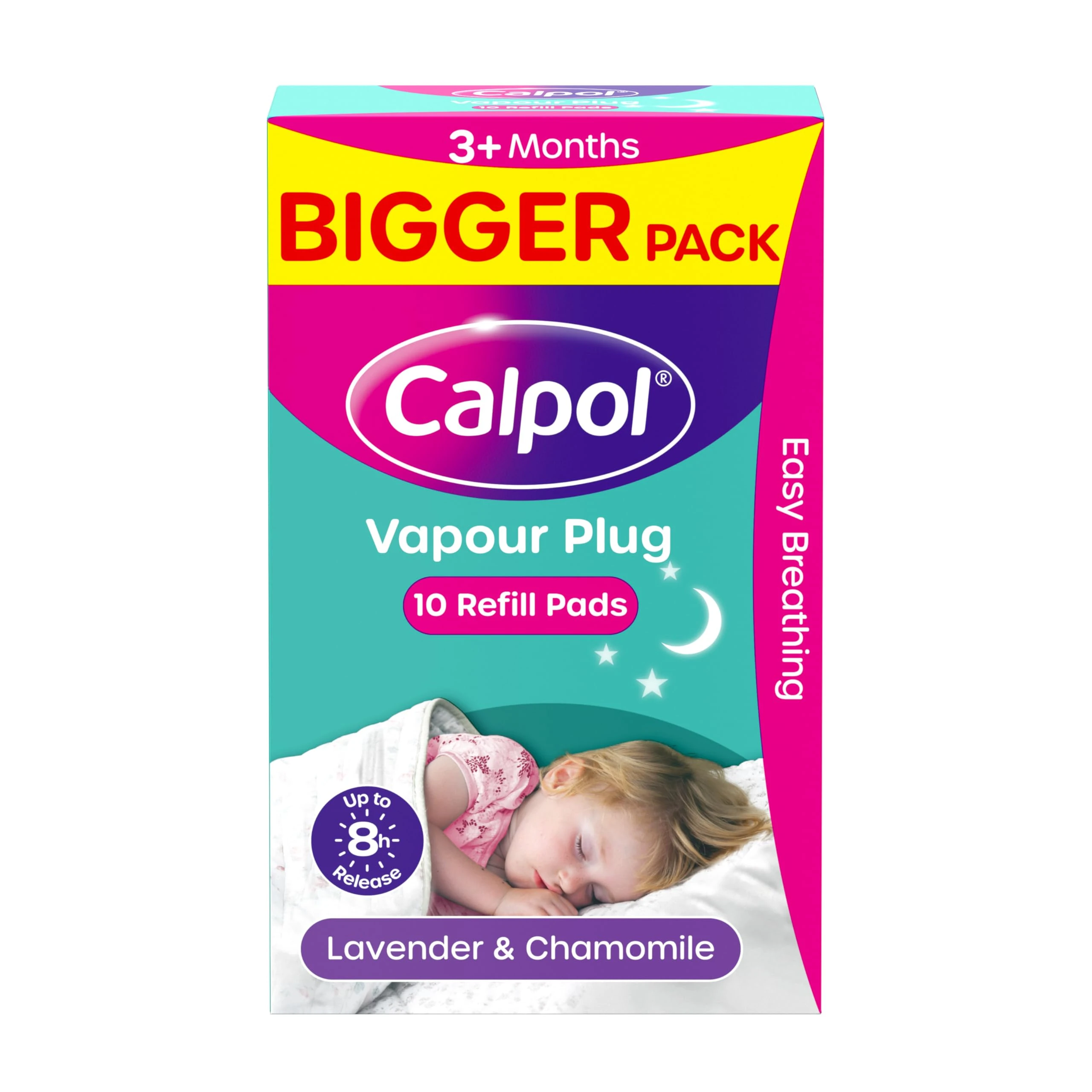 Calpol Vapour Plug Refills XL 10 Count (Pack of 1), Lavender & Chamomile, Helps with Clear and Easy Breathing, Vapour Plug In & Nightlight Refill Pads for Soothing 8 Hour Night-Time, 3+ Months