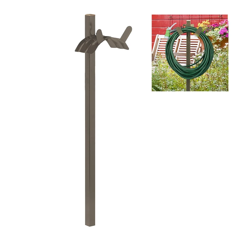 Relaxdays Standing Hose Pipe Holder, for 61 m Hosepipe, Wall-Mounted Hanger,108 x 26 x 18 cm, Steel, Olive Brown
