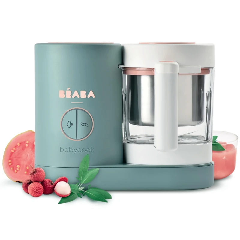 Béaba - Babycook Neo - Baby Food Maker - 4 in 1 : Food Processor, Blender and Cooker - Soft Steamer Cooking - Quick Homemade Baby Food - Glass Bowl - Stainless Steel Tub - Eucalyptus