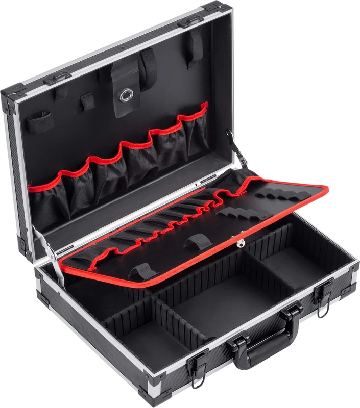 Meister 9095070 Empty Tool Box 460 x 320 x 140 mm Individual Compartments 15 Tool Pockets with Rubber Bands 15 kg Load Capacity Sturdy Aluminium Case/Tool Box/Organiser