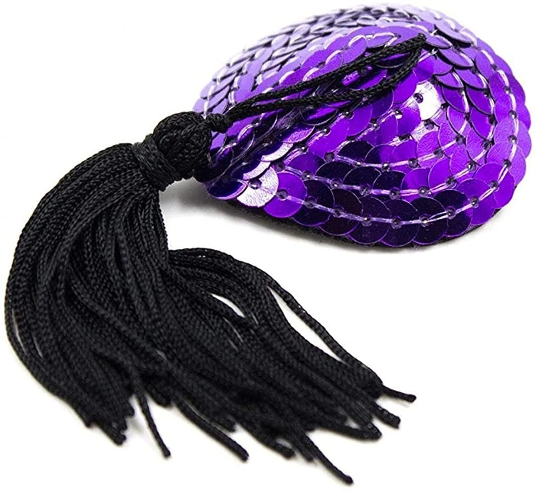 Bommi Fairy Silicone Nipple Covers Sexy Chest Stickers Love Heart Shape Sequins And Tassel For Couples Role Play Costume Game Party Accessory Sexy Breast Pasties Bra Self Adhesive (Purple)