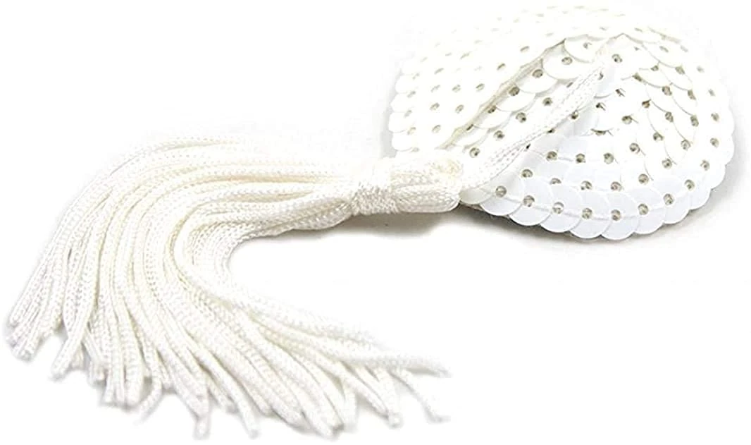 Bommi Fairy Silicone Nipple Covers Sexy Chest Stickers Love Heart Shape Sequins And Tassel For Couples Role Play Costume Game Party Accessory Sexy Breast Pasties Bra Self Adhesive (White)