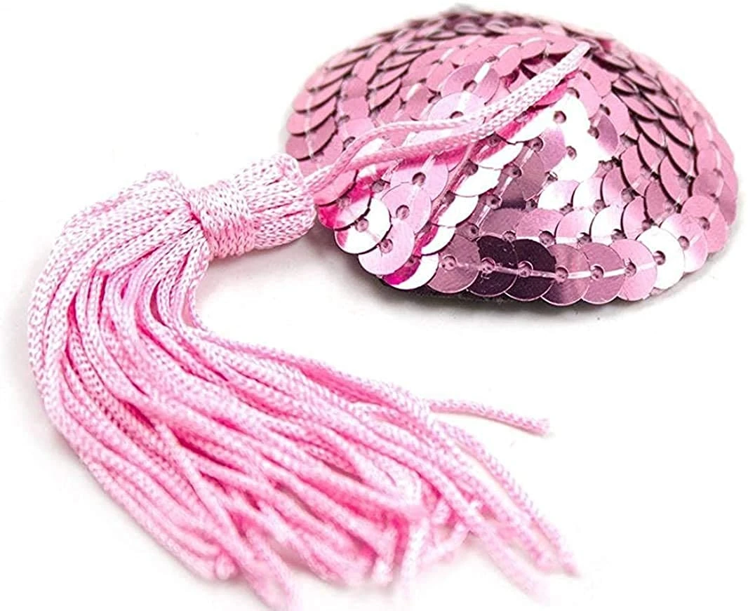 Bommi Fairy Silicone Nipple Covers Sexy Chest Stickers Love Heart Shape Sequins And Tassel For Couples Role Play Costume Game Party Accessory Sexy Breast Pasties Bra Self Adhesive (Pink)