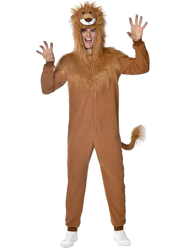 amscan 9911058 Adults Plush Lion Fancy Dress Animal Costume Outfit (Chest: 42") Beige/Tan