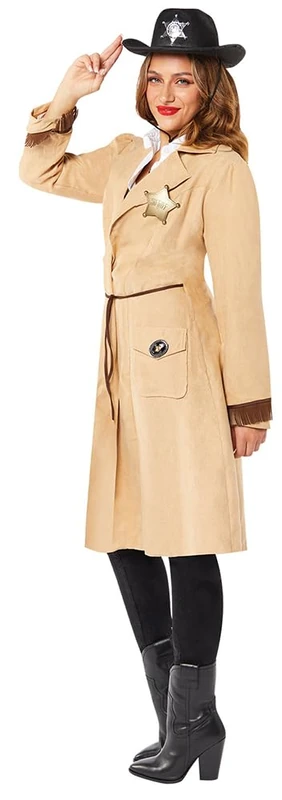 Adult Ladies Sheriff Cowgirl Longcoat and Vest Fancy Dress Wild West Costume (UK Dress 10-12)