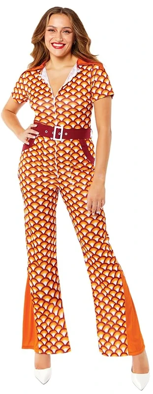 Amscan Women 70's Jumpsuit Size 14-16 Costume Body Suit, Orange