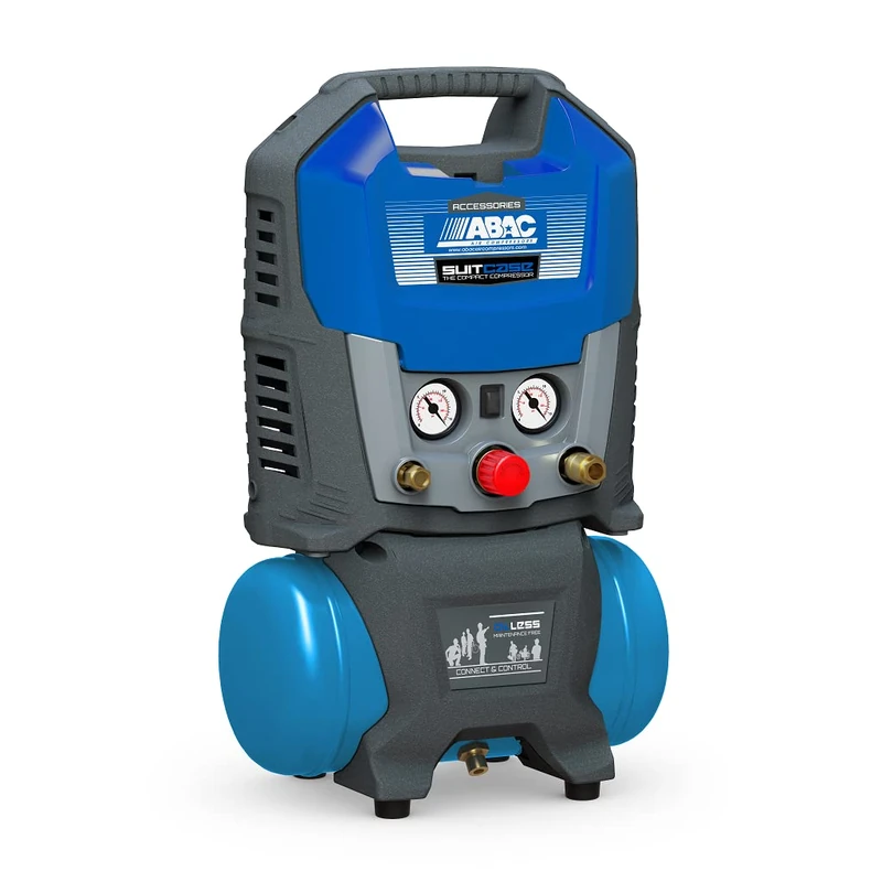 ABAC Portable Air Compressor in Case Design 6, Oil-Free Compressor with Flexible Hose, Built-in Pressure Gauge, Maximum Pressure: 8 Bar, Power: 1.5 HP, Noise Level: 97 dB LwA