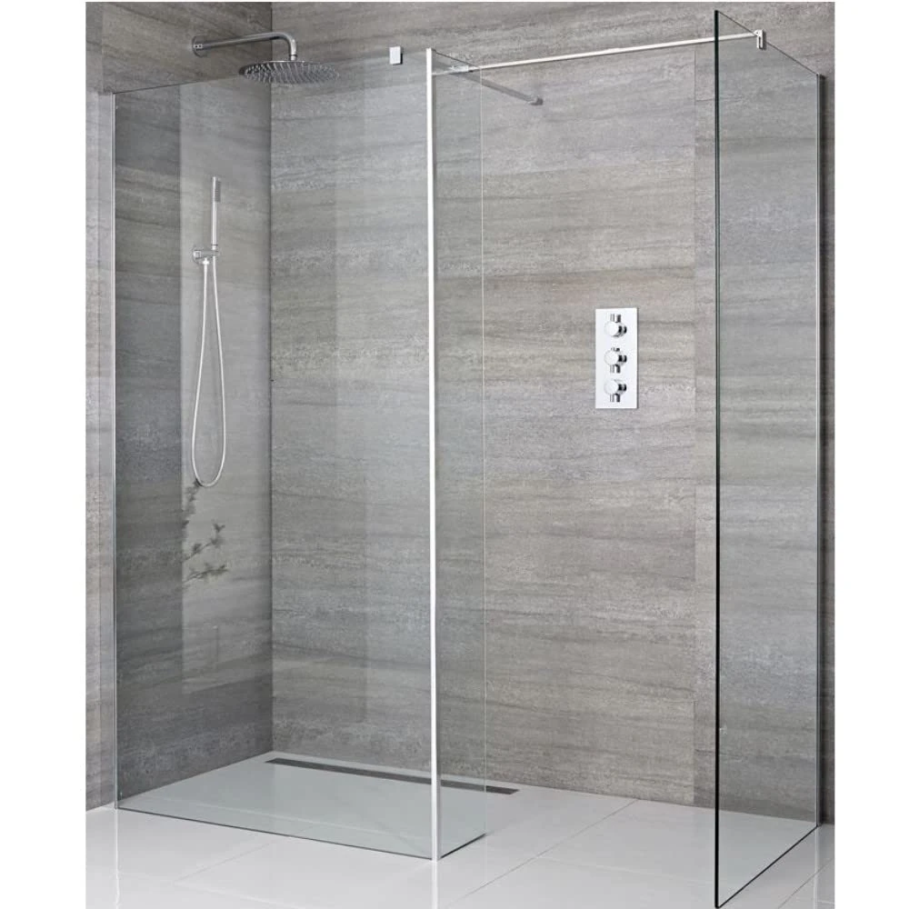 Milano Portland Chrome Corner Shower Enclosure 800mm 900mm Screens 1200mm Linear Drain