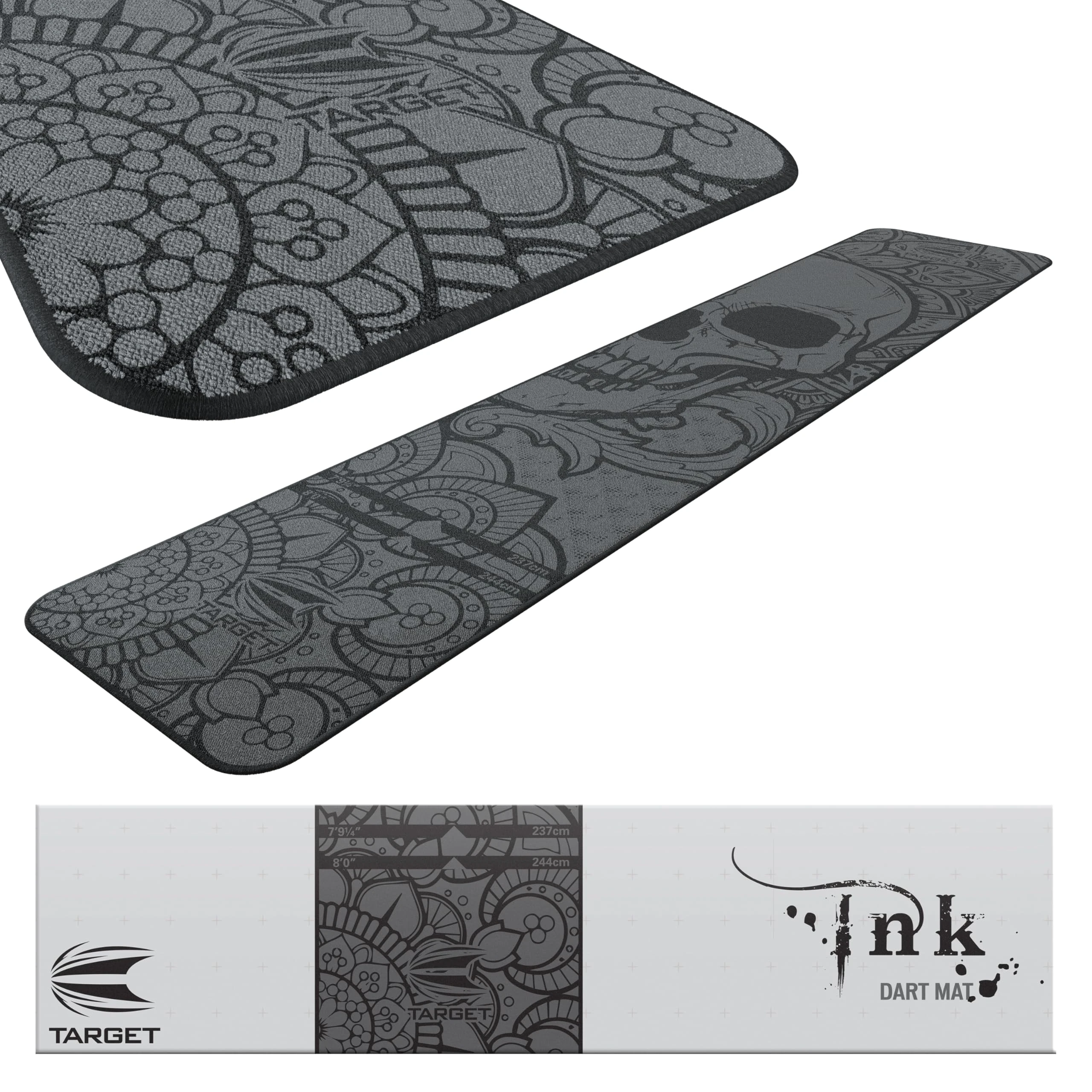 Target Darts World Champion Darts Mat INK Design | Dart Oche Mat with Soft Tip and Steel Tip Throw Line Distances | Non Slip Carpet Mats for Floor and Dart Tips Protection | Darts Accessories