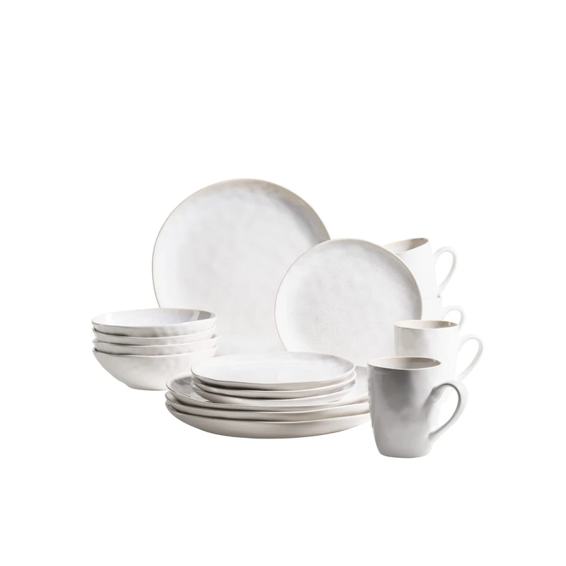 MÄSER 931856 Frozen Series Ceramic 4 People, 16 Piece Crockery Set with Organic Shapes, Colour Speckled Service, Stoneware, White