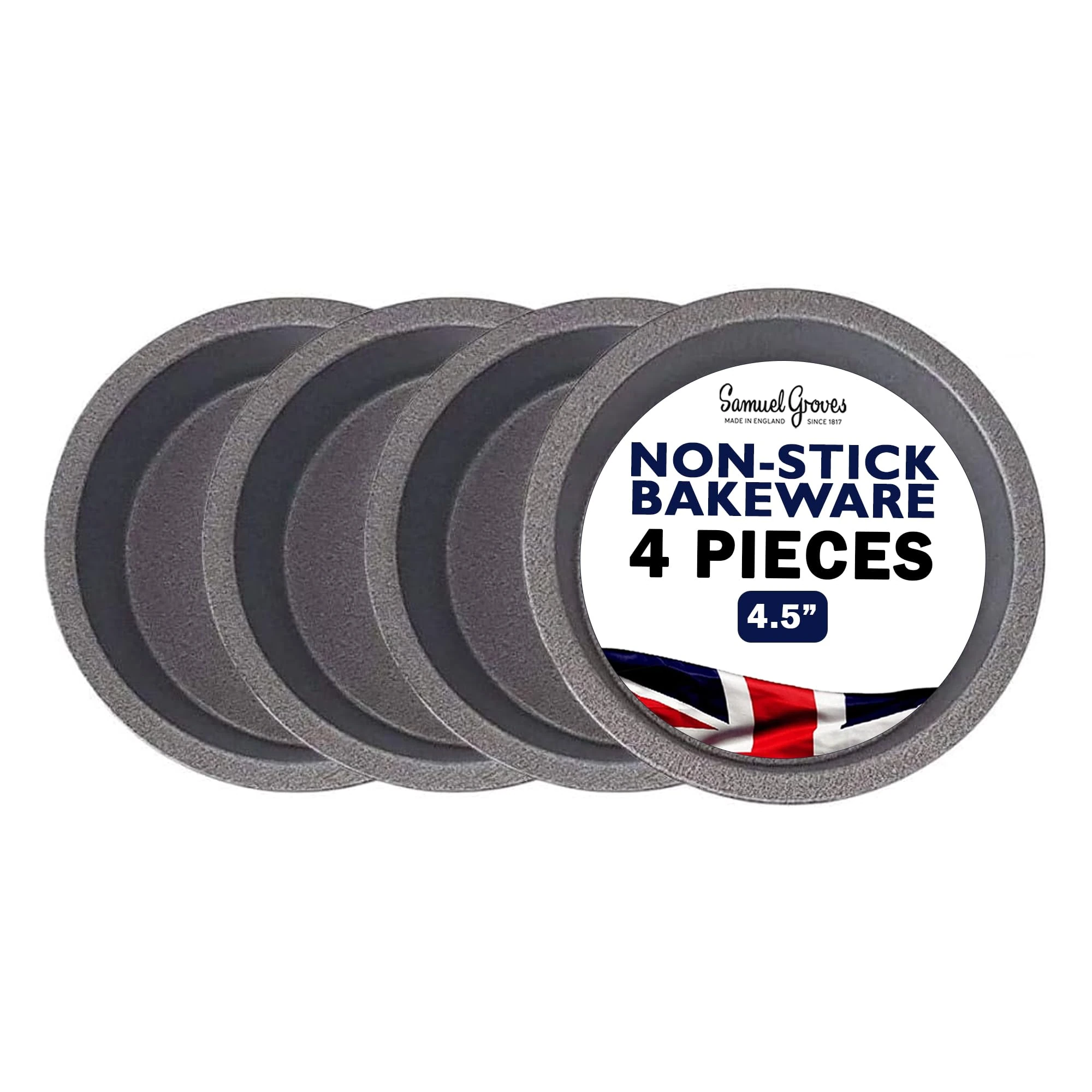 Great British Bakeware 4 Set 11.5cm Small Individual Superior Double Coated Non Stick Tins, Tart & Quiche Pans, Small Pie Dishes Set Of 4, Individual Tart Tins For Baking, Made In England