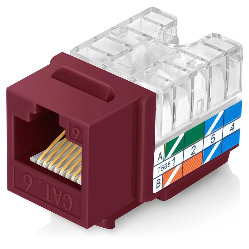 Everest 90 Degree RJ45 Cat6 Keystone Jacks Slim Profile 50-Pack Red