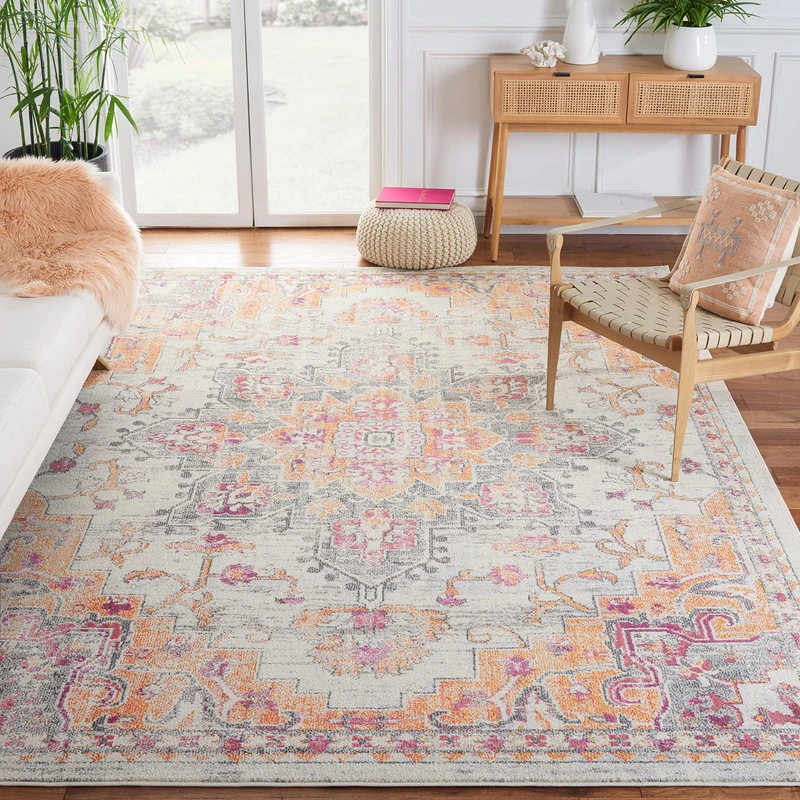 Safavieh Boho Rug for Living Room, Dining Room, Bedroom - Madison Collection, Short Pile, in Beige and Orange, 244 X 305 cm