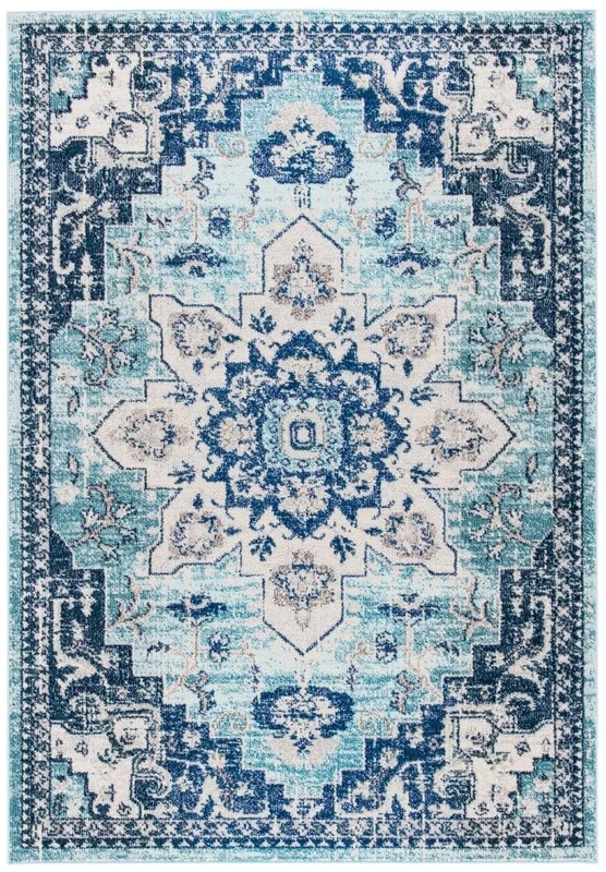 Safavieh Boho Rug for Living Room, Dining Room, Bedroom - Madison Collection, Short Pile, in Teal and Navy, 183 X 274 cm