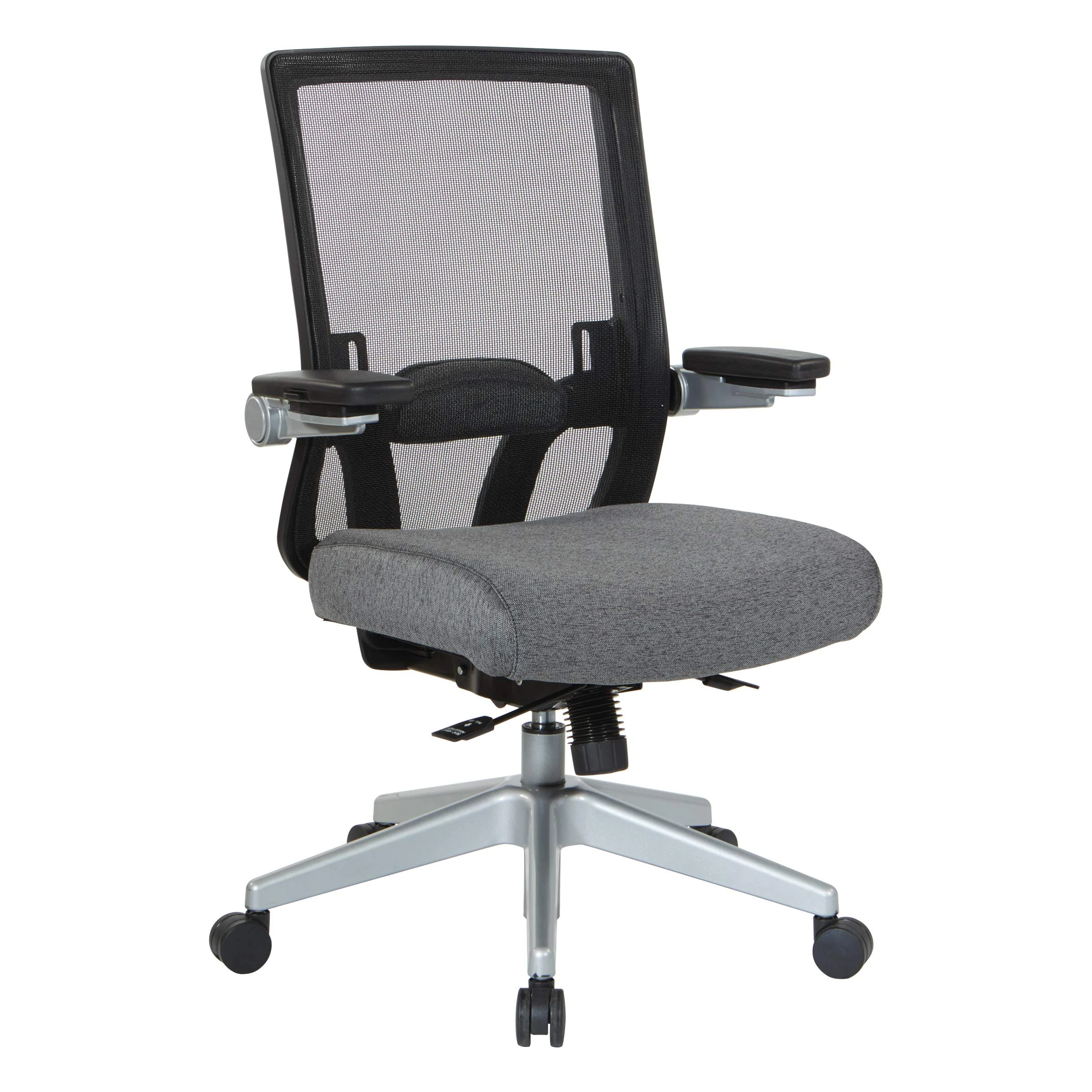 Office Star 867 Series Adjustable Manager's Chair with Breathable Mesh Back, Lumbar Support and Padded Flip Arms, Charcoal Fabric Seat with Silver Nylon Base