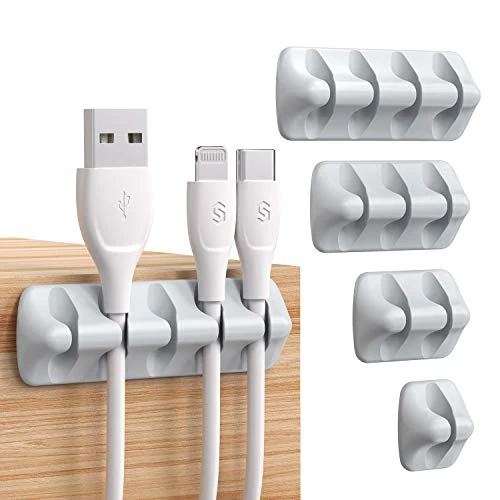 Syncwire Cable Clips, Multi-purpose Cable Management Holder Organiser for the Office, Audio Cables, Power Cables, USB Cables and Charging Cables – Grey