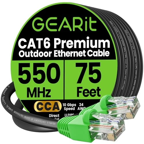 GearIT 26.1m Cat6 Direct Burial Ethernet Cable - Cat 6 Outdoor Waterproof, In-Ground, UV Jacket - UTP 550 Mhz High Speed Internet Broadband Network - CCA (26.1 Meters, 75 Feet)