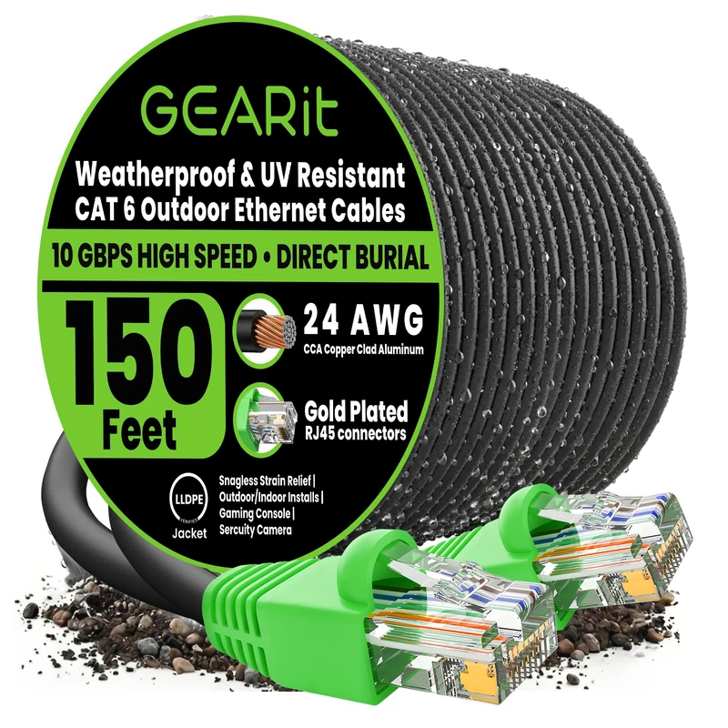 GearIT Cat6 Direct Burial Ethernet Cable - 52.2m Outdoor - Image 1