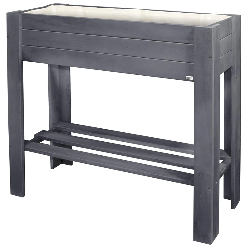 WAGNER GreenFAMILY - Raised bed - GreenBOX Light - coniferous wood, solid wood FSC®, anthracite, 70 x 83 x 34,5 cm, shelf, incl. plant bag - 25024001