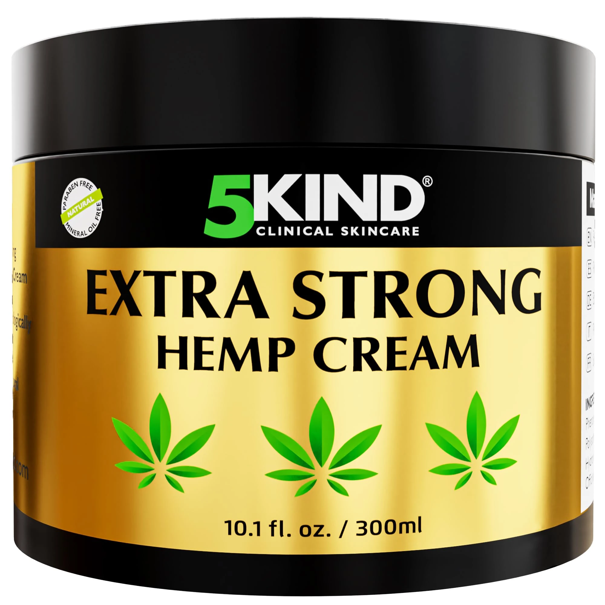 5kind Extra Strong Hemp Cream 300ml - High Strength Hemp Oil and Arnica Cream - for Massaging Joints & Muscles, Lower Back, Feet, Knees, Neck & Shoulders - Rich in Natural Extracts