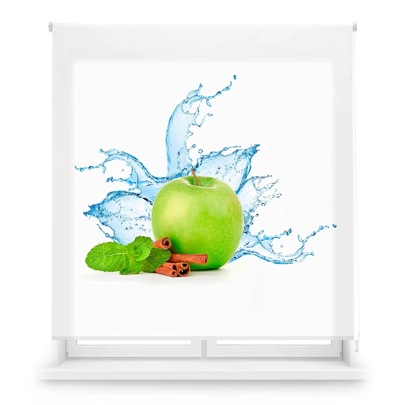 Blindecor Digital Kitchen | Translucent Roller Blind with Digital Print | Model MintApple | 150 x 180 cm (W x H) Fabric Size 147 x 175 cm | Window Blinds