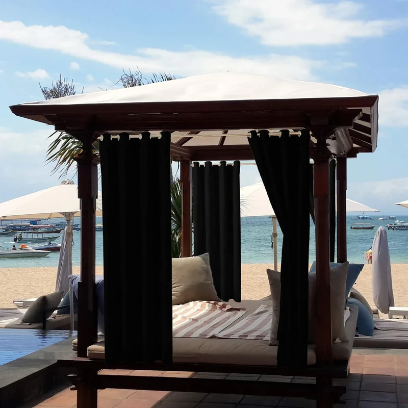 ele ELEOPTION Outdoor Curtains, Waterproof, UV Protection, Outdoor Curtain with Eyelets, Opaque Curtain for Garden, Yard, Balcony, Black, 2 Panels / 132 X 240cm