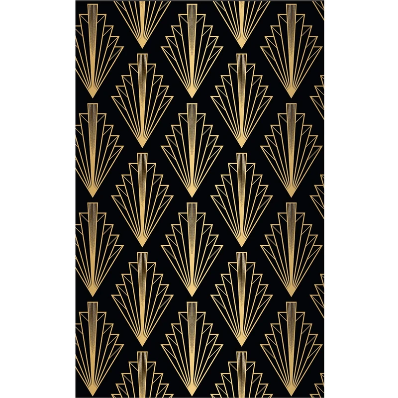 PLAGE Non-woven wallpaper 250 cm x 150 cm, panoramic graphic with gold fans on black background.
