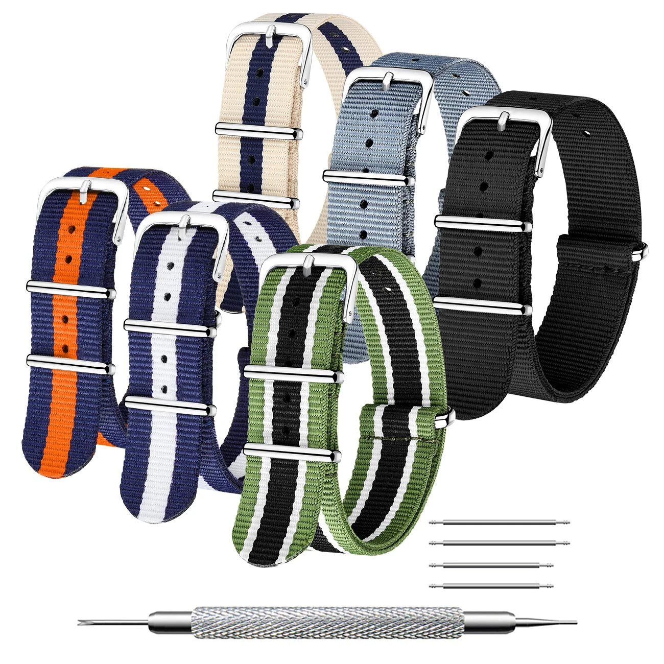 CIVO NATO Strap 6 Packs 16mm 18mm 20mm 22mm 24mm Ballistic Nylon Watch Bands Zulu Straps Stainless Steel Buckle with Spring Bar and Link Pin Tool