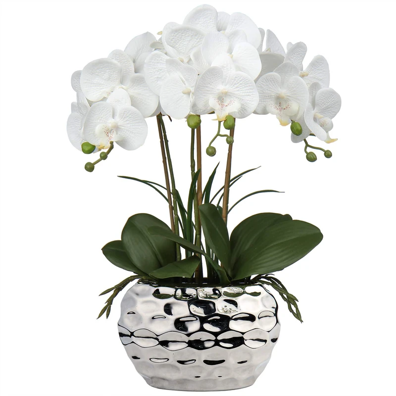 Briful Artificial Orchid, Faux Phalaenopsis Orchid Silk Flower Arrangement Tall Fake Orchid Flowers Plant Ceramics Pot Arrangements for Home Table Office Party Table Decor (Orchid #05) - Image 1