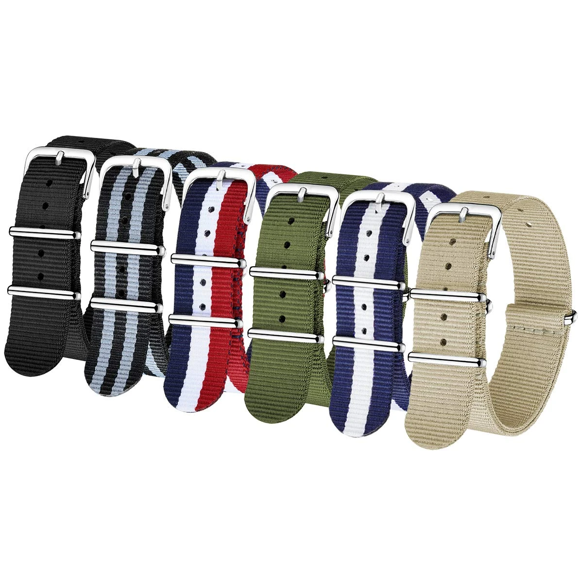 CIVO NATO Strap 6 Packs 16mm 18mm 20mm 22mm 24mm Ballistic Nylon Watch Bands Zulu Straps Stainless Steel Buckle with Spring Bar and Link Pin Tool