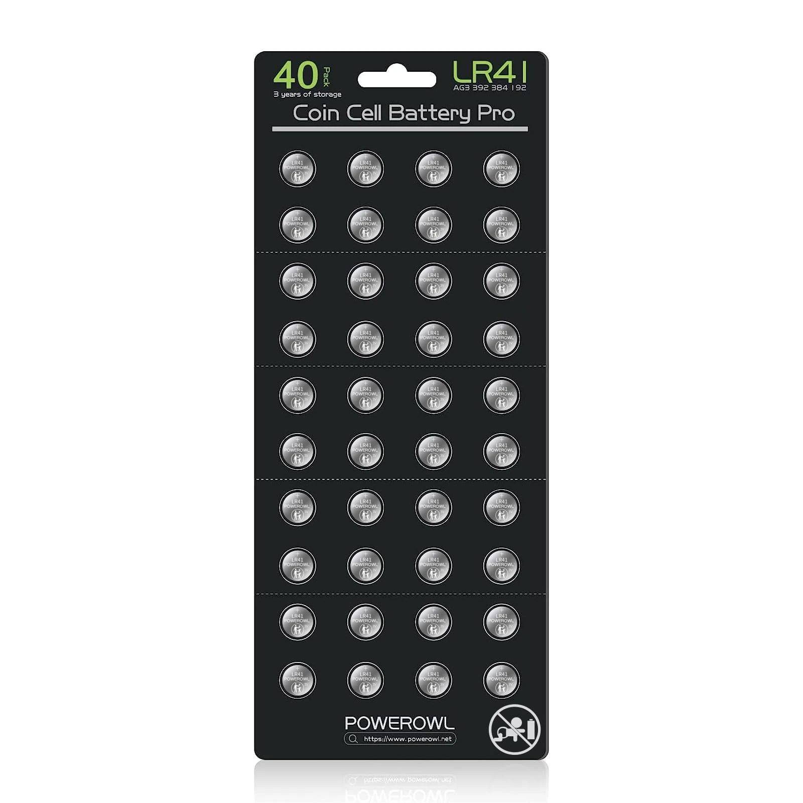 POWEROWL 40 x LR41 Batteries, High Capacity AG3 L736 392 384 192 1.5V Button Coin Cell Batteries
