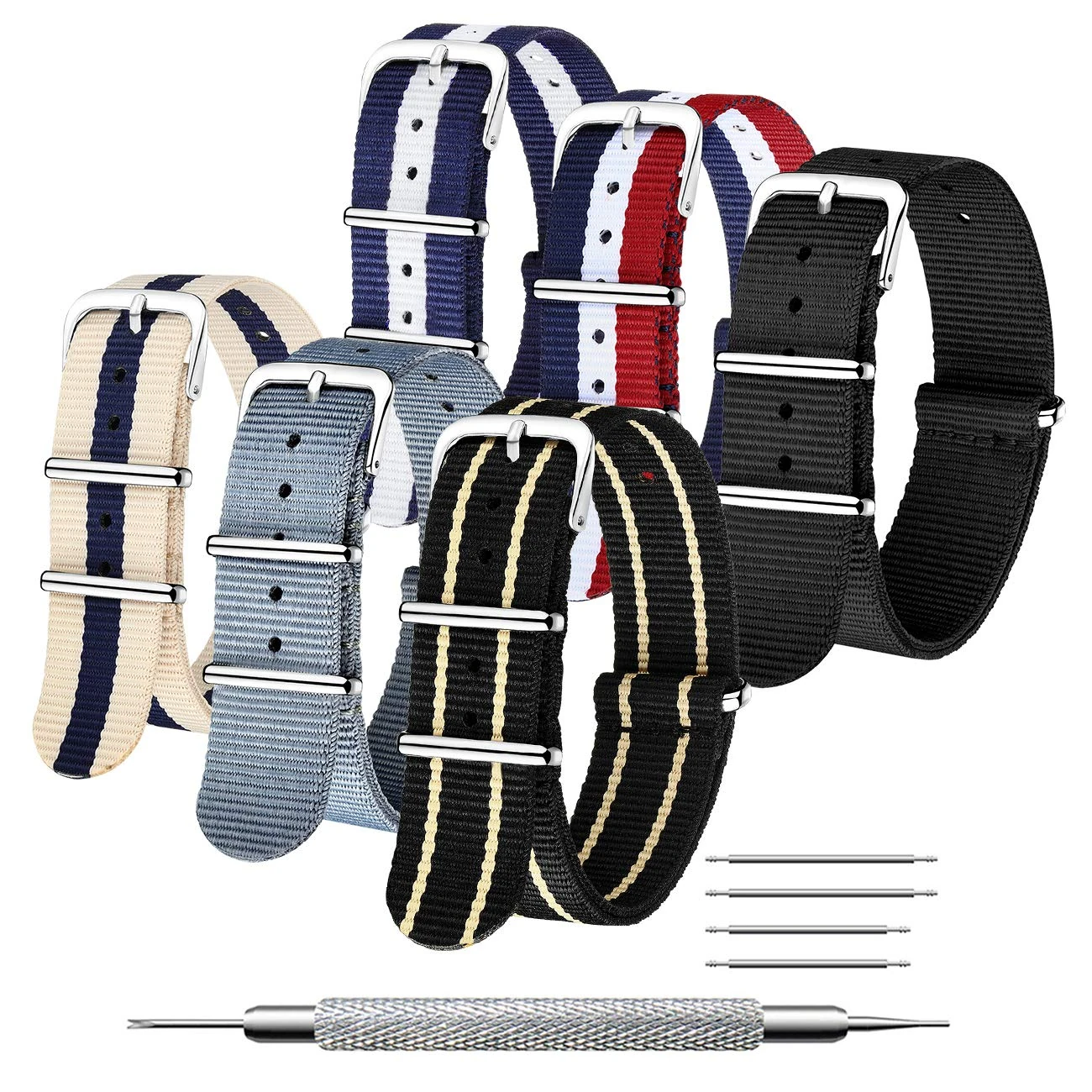 CIVO NATO Strap 6 Packs 16mm 18mm 20mm 22mm 24mm Ballistic Nylon Watch Bands Zulu Straps Stainless Steel Buckle with Spring Bar and Link Pin Tool