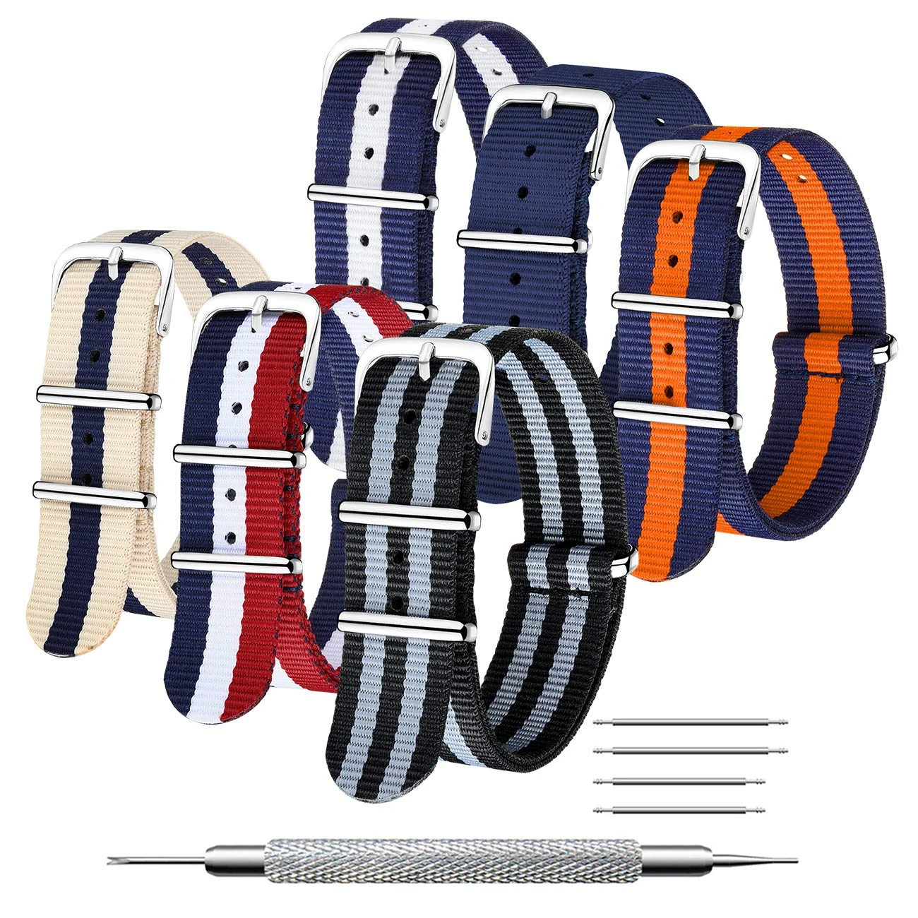 CIVO NATO Strap 6 Packs 16mm 18mm 20mm 22mm 24mm Ballistic Nylon Watch Bands Zulu Straps Stainless Steel Buckle with Spring Bar and Link Pin Tool