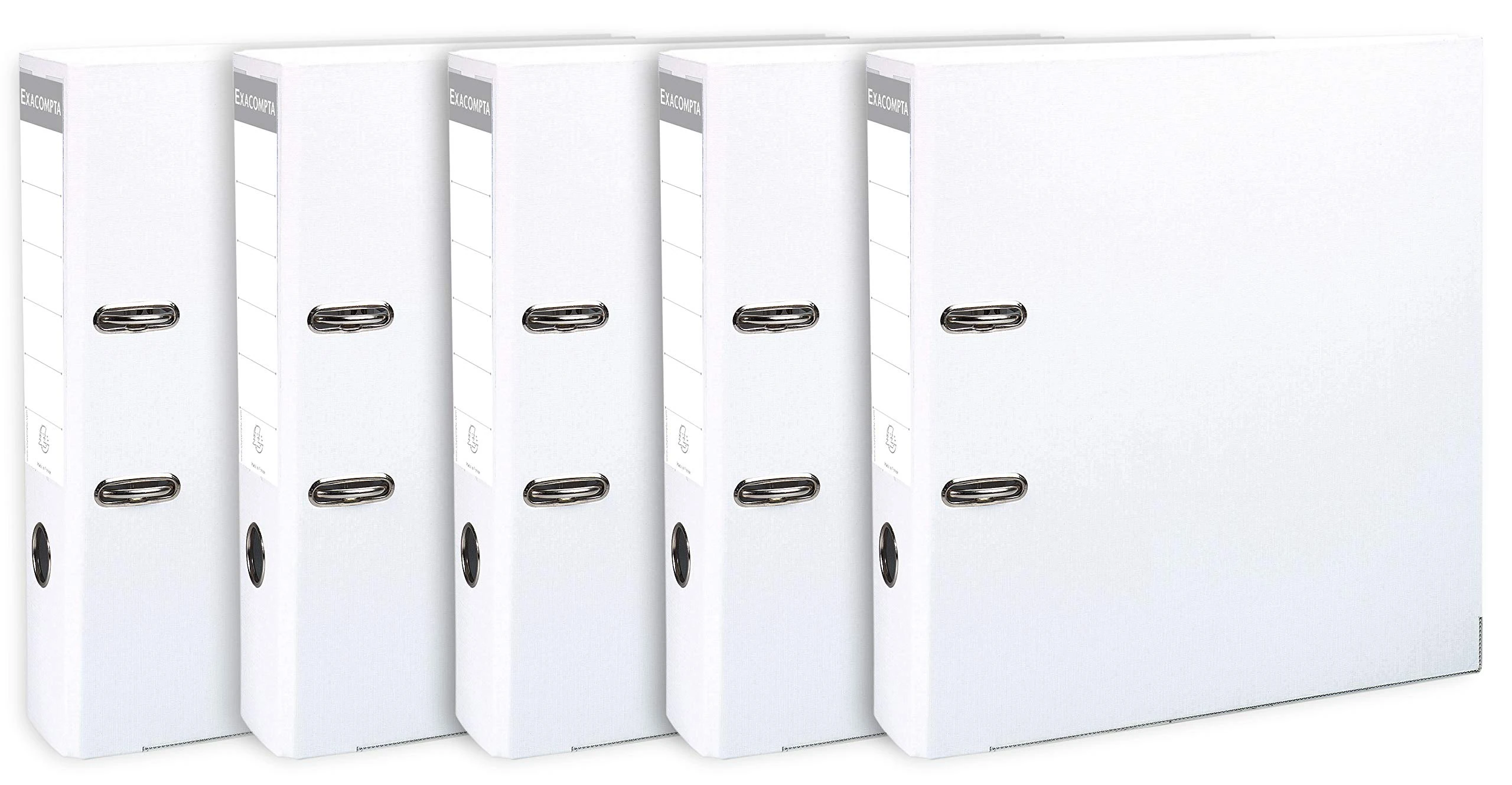 Exacompta - Ref 53308SE - Lever Arch File - Suitable for A4 Documents, 80mm Spine, Prem'Touch Mechanical, Polypropylene Coated Cardboard - White (Pack of 5)